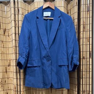 Stradavarius Blue Blazer with Cuffed Sleeves